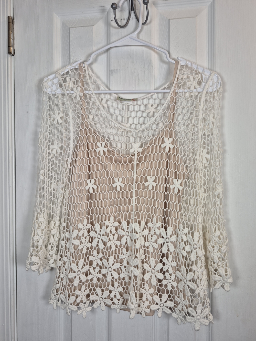Vivid Collection Cream Floral Crochet Open Knit Cami Two Piece Boho Top S